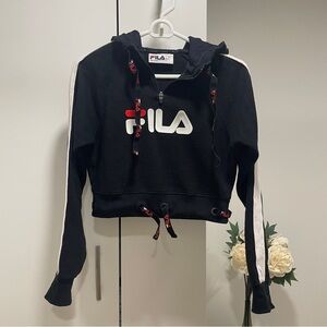 Fila Black and White Cropped Quarter Zip Hoodie
